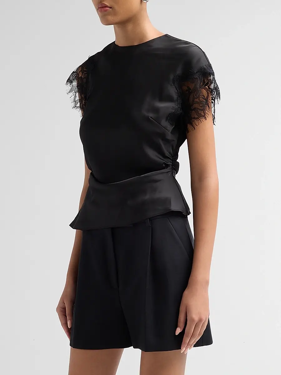 Amur Women's Zina Lace-Trim Satin Top | Thumbnail 4
