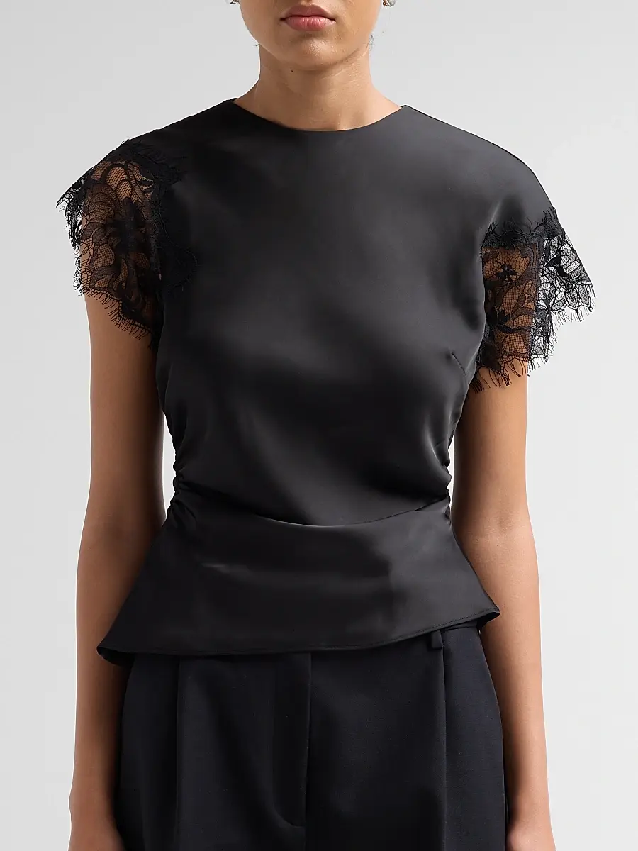 Amur Women's Zina Lace-Trim Satin Top | Thumbnail 5