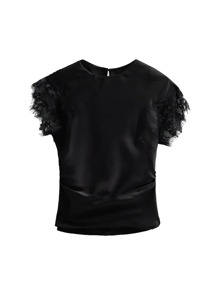 Amur Women's Zina Lace-Trim Satin Top