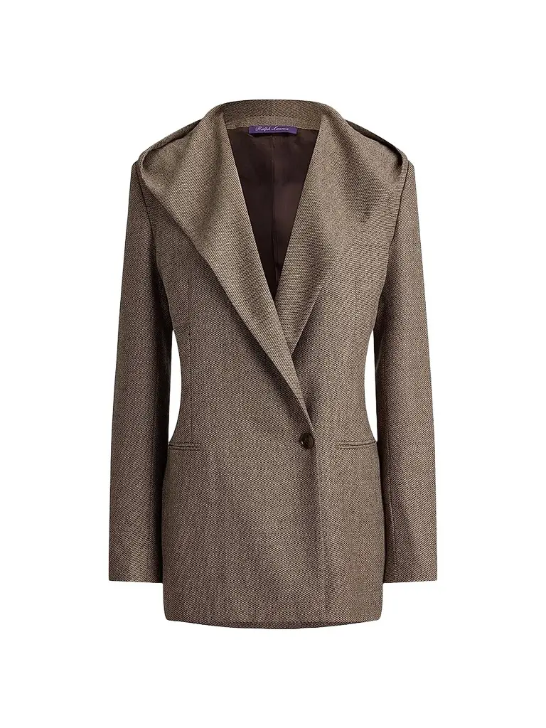 Ralph Lauren Collection Women's Stassie Birdseye Tweed Hooded Blazer - Taupe Multi | Image 1 Ralph Lauren Collection Women's Stassie Birdseye Tweed Hooded Blazer - Taupe Multi | Image 1