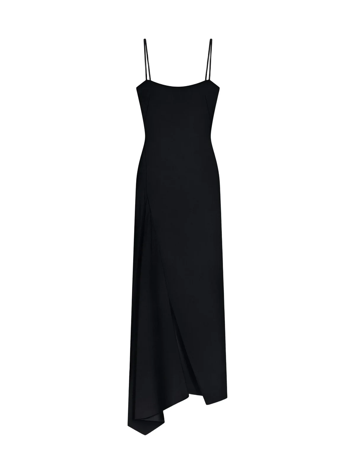 Women's Sliced Long Slashed Dress in Crepe Cady - Black