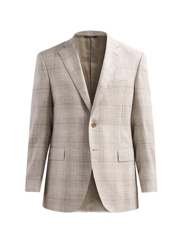 Canali Men's Abstract Plaid Wool-Silk-Linen Sport Coat - Beige | Image 1 Canali Men's Abstract Plaid Wool-Silk-Linen Sport Coat - Beige | Image 1