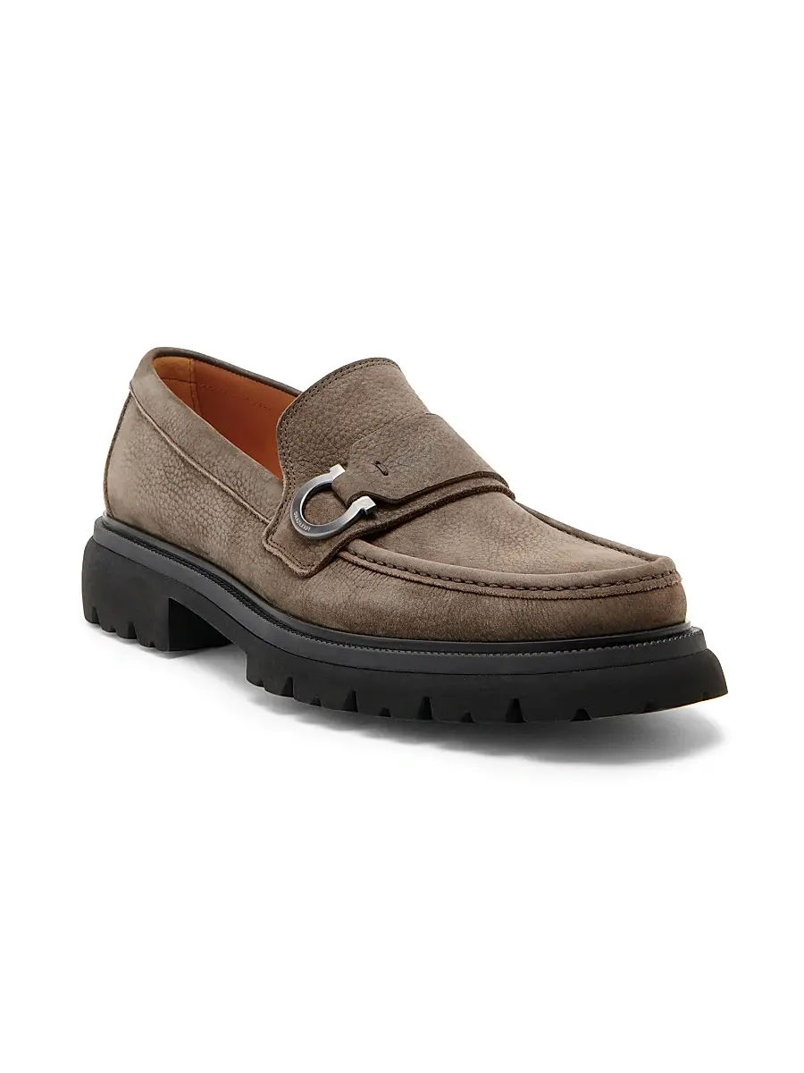 Ferragamo Men's Andover Suede Lug Sole Loafers | Thumbnail 2 Ferragamo Men's Andover Suede Lug Sole Loafers | Thumbnail 2