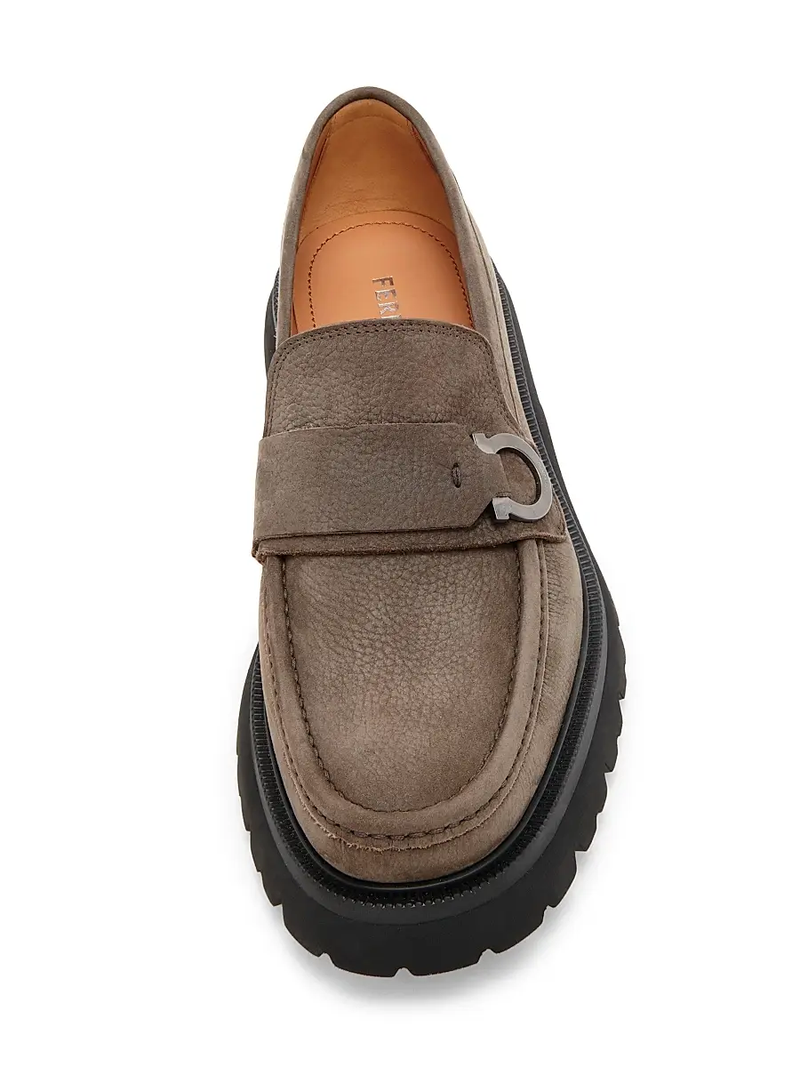 Ferragamo Men's Andover Suede Lug Sole Loafers | Thumbnail 4 Ferragamo Men's Andover Suede Lug Sole Loafers | Thumbnail 4