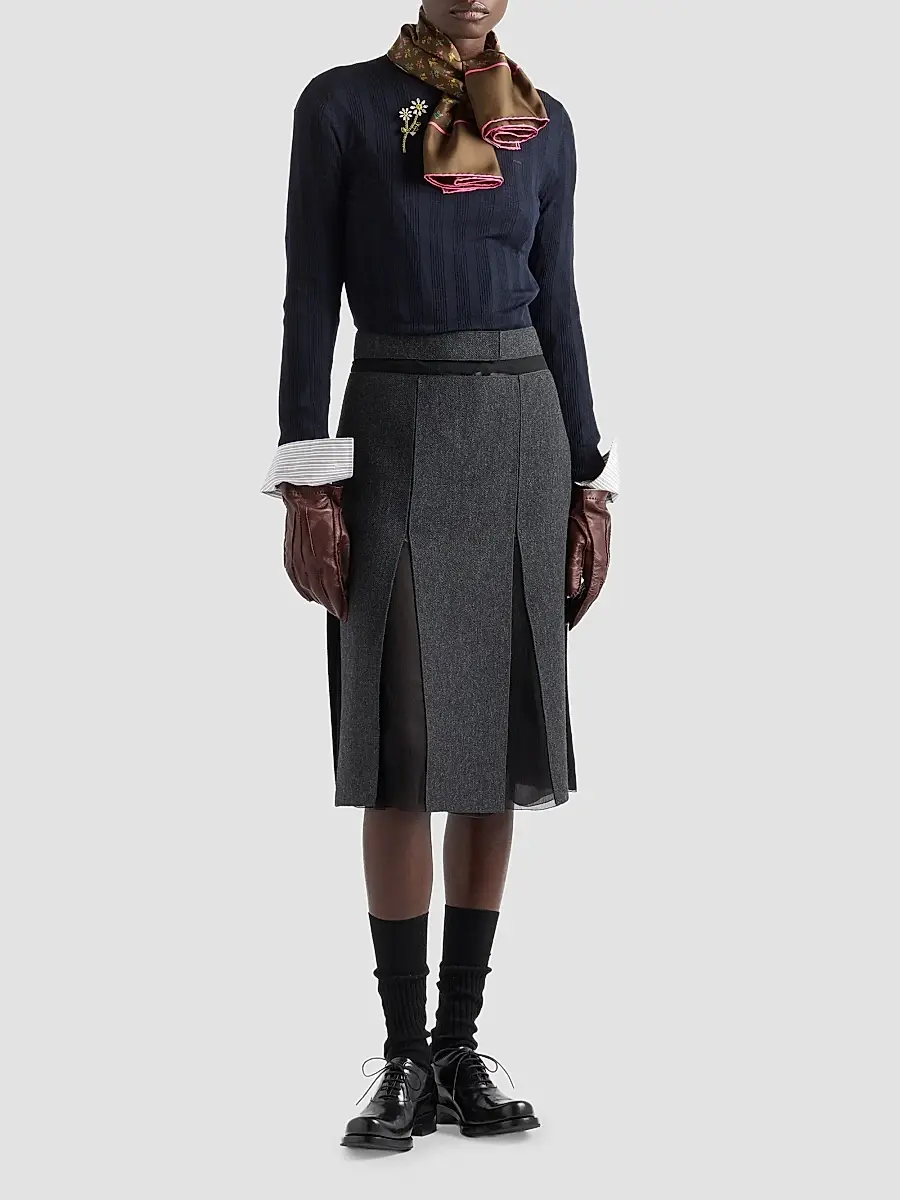 Prada Women's Double Wool Midi-Skirt | Thumbnail 2