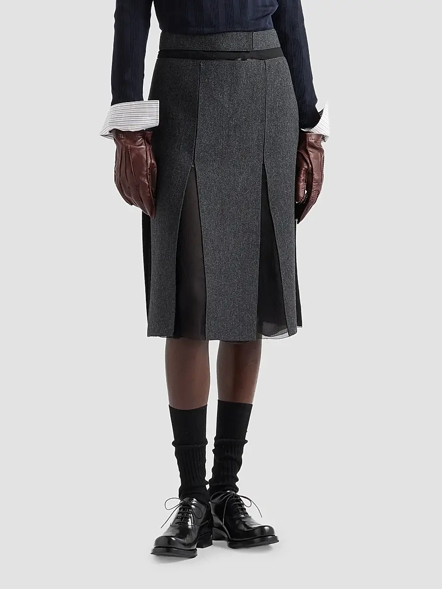 Prada Women's Double Wool Midi-Skirt | Thumbnail 3