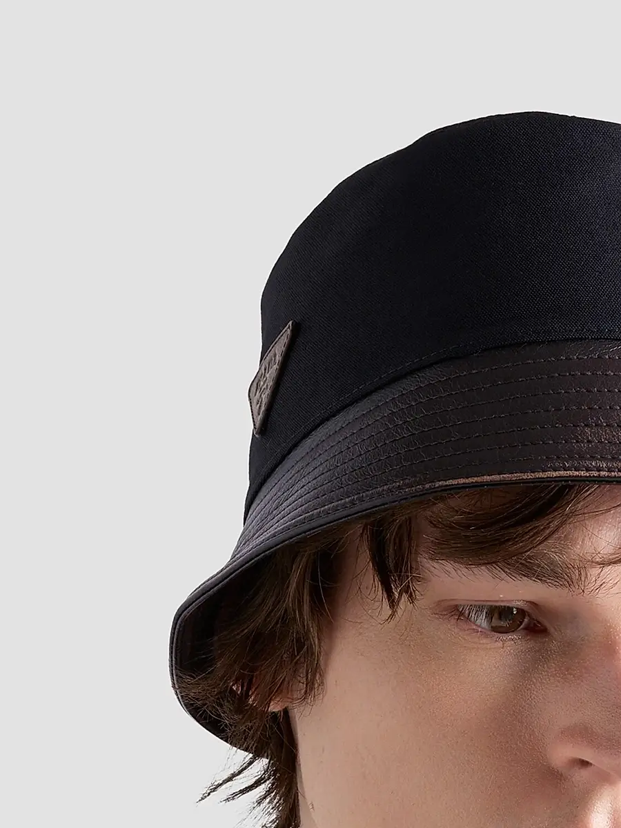 Prada Men's Technical Cotton and Leather Bucket Hat | Thumbnail 2 Prada Men's Technical Cotton and Leather Bucket Hat | Thumbnail 2