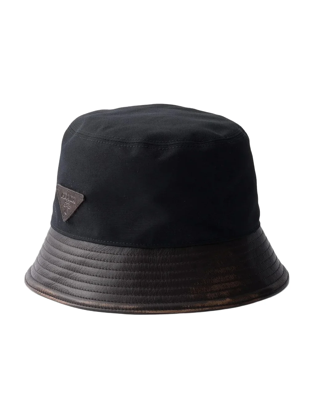 Prada Men's Technical Cotton and Leather Bucket Hat