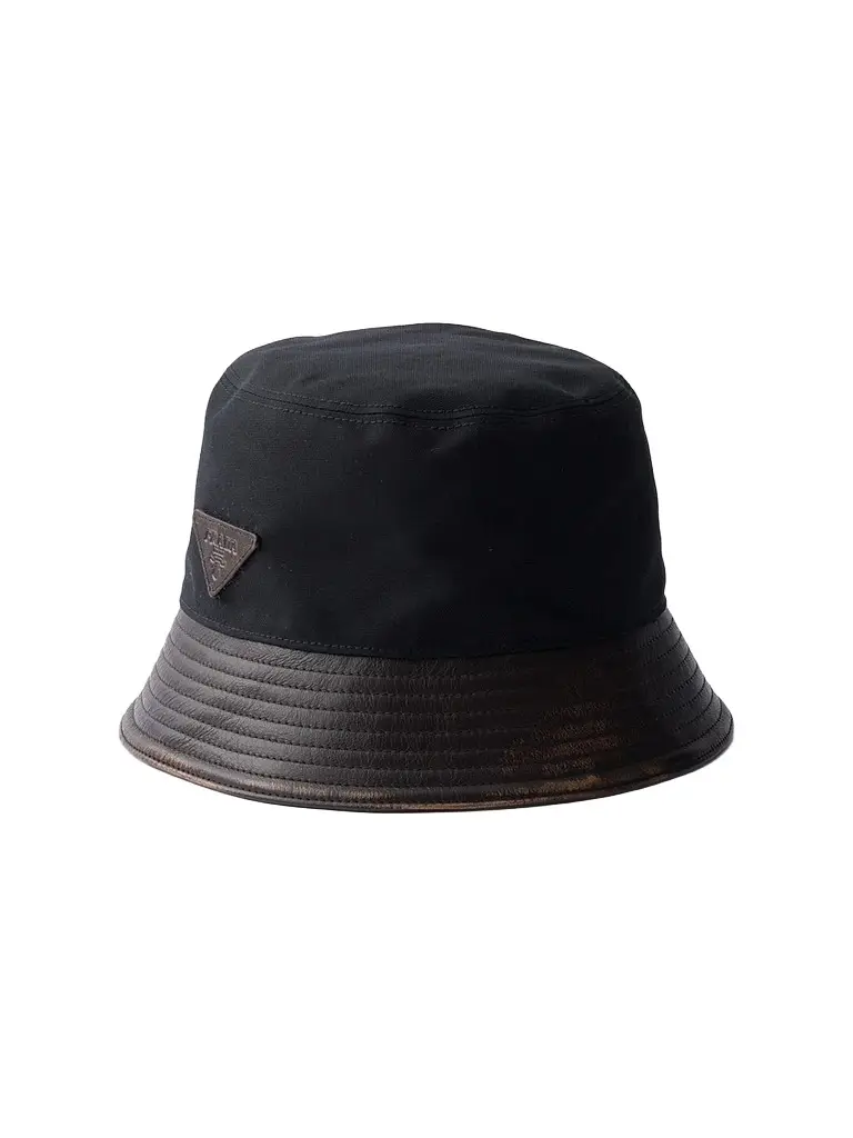 Prada Men's Technical Cotton and Leather Bucket Hat - Black | Image 1 Prada Men's Technical Cotton and Leather Bucket Hat - Black | Image 1