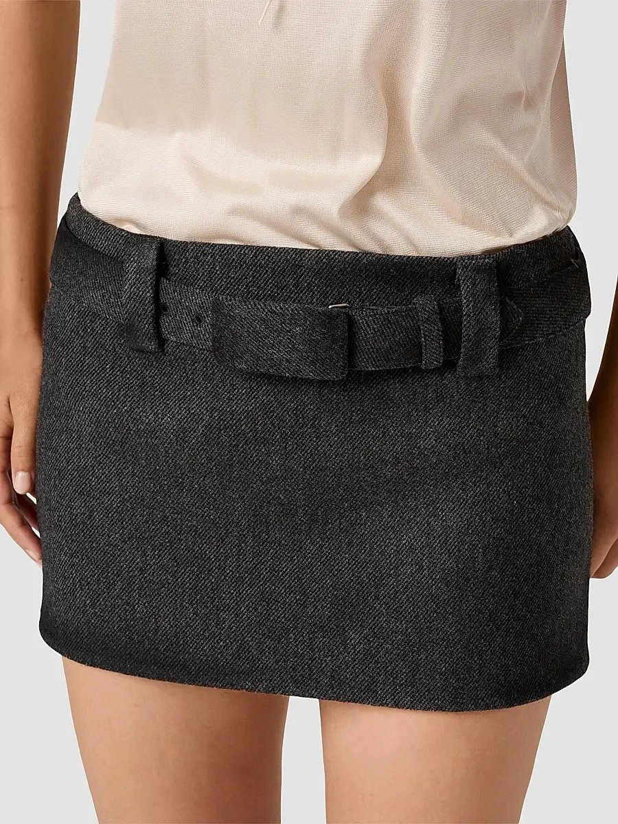 Miu Miu Women's Waxed Double Wool Mini-Skirt | Thumbnail 3 Miu Miu Women's Waxed Double Wool Mini-Skirt | Thumbnail 3