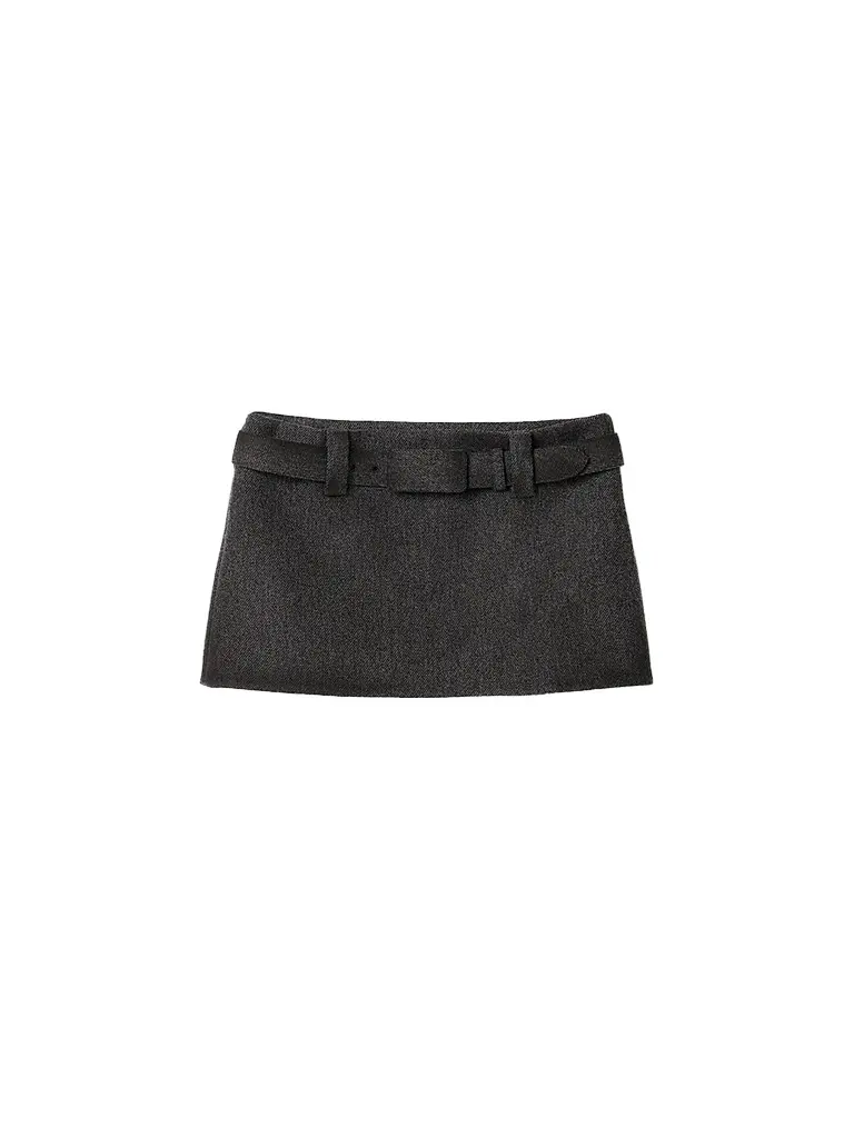 Miu Miu Women's Waxed Double Wool Mini-Skirt | Image 1 Miu Miu Women's Waxed Double Wool Mini-Skirt | Image 1