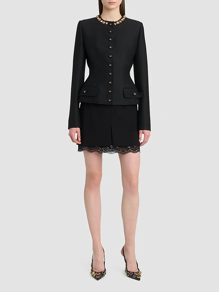 Dolce & Gabbana Women's Lace-Hemmed Wool Mini Skirt | Thumbnail 2 Dolce & Gabbana Women's Lace-Hemmed Wool Mini Skirt | Thumbnail 2