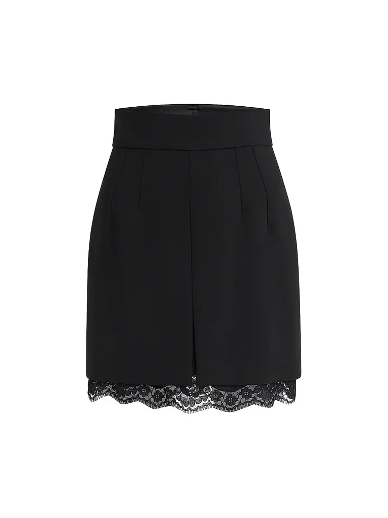 Dolce & Gabbana Women's Lace-Hemmed Wool Mini Skirt - Black | Image 1 Dolce & Gabbana Women's Lace-Hemmed Wool Mini Skirt - Black | Image 1