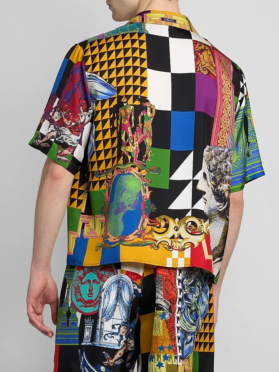 Versace Men's Medusa Collage Silk Twill Camp Shirt | Thumbnail 3 Versace Men's Medusa Collage Silk Twill Camp Shirt | Thumbnail 3