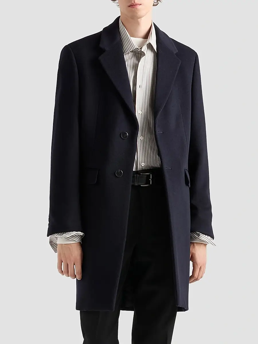 Prada Men's Single-Breasted Wool and Cashmere Coat - Blue | Thumbnail 3 Prada Men's Single-Breasted Wool and Cashmere Coat - Blue | Thumbnail 3