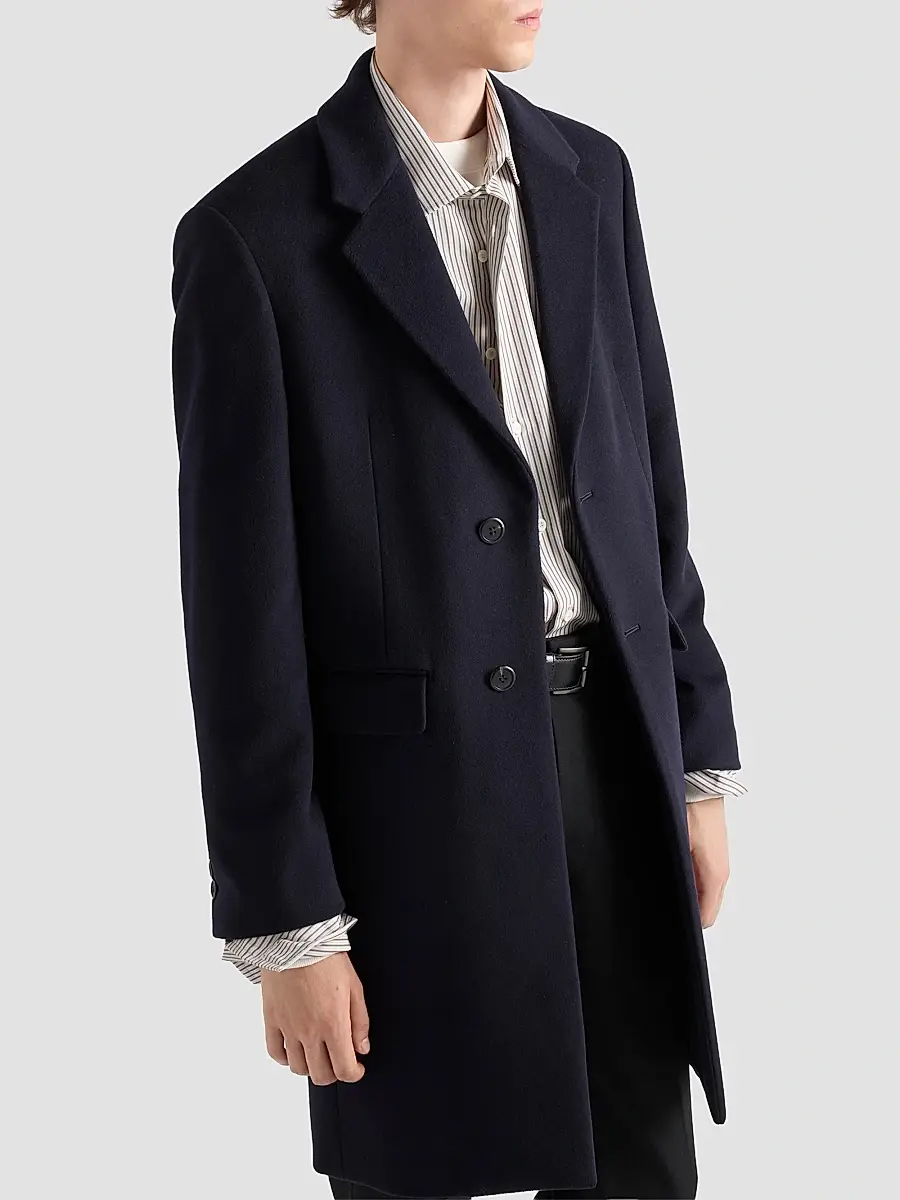 Prada Men's Single-Breasted Wool and Cashmere Coat - Blue | Thumbnail 4 Prada Men's Single-Breasted Wool and Cashmere Coat - Blue | Thumbnail 4