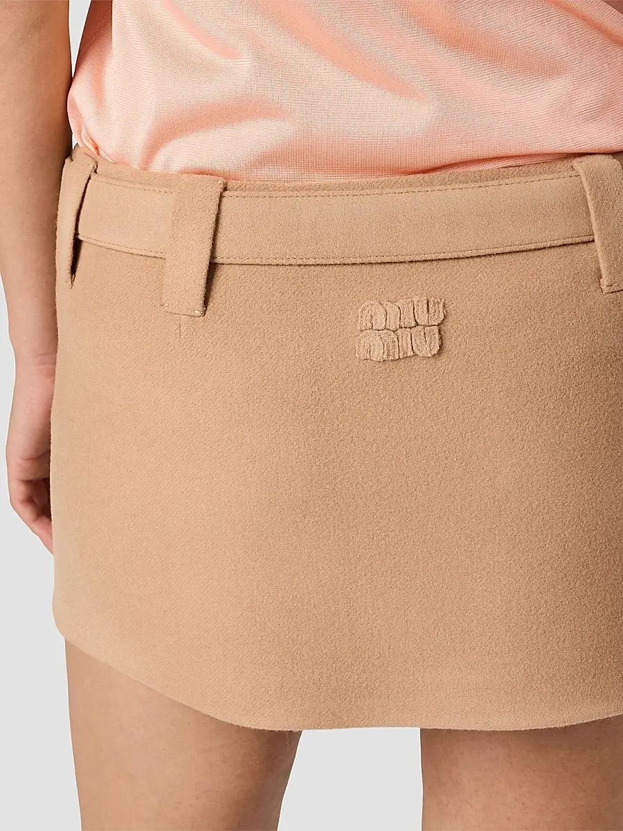 Miu Miu Women's Waxed Double Wool Mini-Skirt | Thumbnail 5