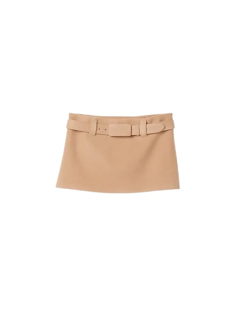 Miu Miu Women's Waxed Double Wool Mini-Skirt | Image 1 Miu Miu Women's Waxed Double Wool Mini-Skirt | Image 1