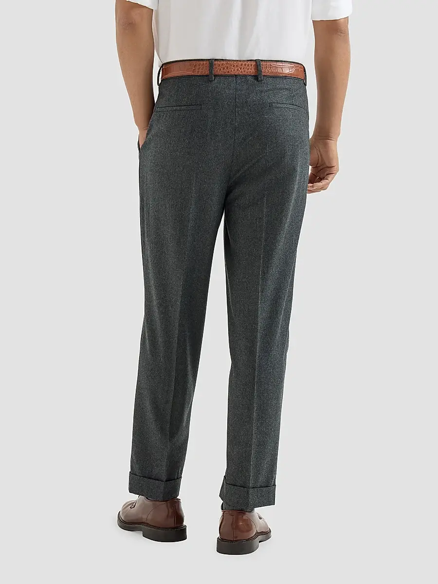 Brunello Cucinelli Men's Virgin Wool Flannel Trousers with Pleats - Dark Grey | Thumbnail 5 Brunello Cucinelli Men's Virgin Wool Flannel Trousers with Pleats - Dark Grey | Thumbnail 5