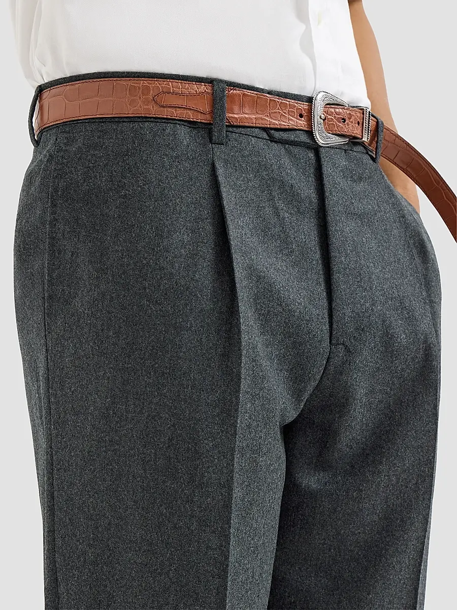Brunello Cucinelli Men's Virgin Wool Flannel Trousers with Pleats - Dark Grey | Thumbnail 6 Brunello Cucinelli Men's Virgin Wool Flannel Trousers with Pleats - Dark Grey | Thumbnail 6