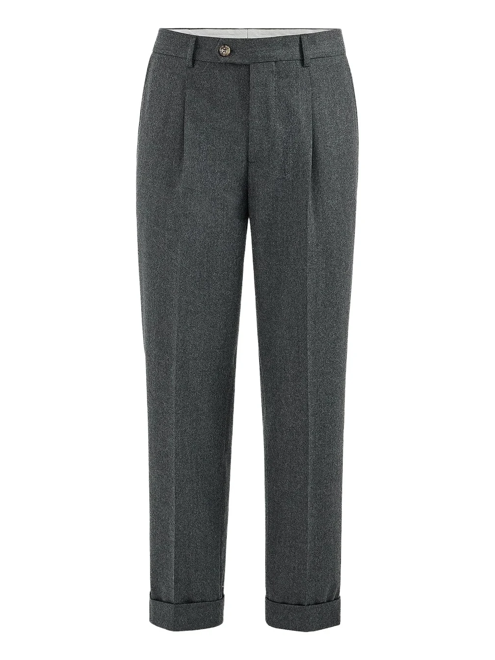 Brunello Cucinelli Men's Virgin Wool Flannel Trousers with Pleats - Dark Grey