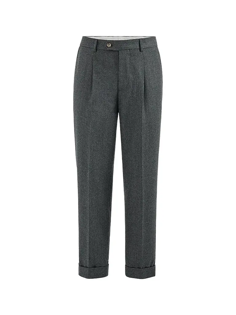 Men's Virgin Wool Flannel Trousers with Pleats - Dark Grey Men's Virgin Wool Flannel Trousers with Pleats - Dark Grey