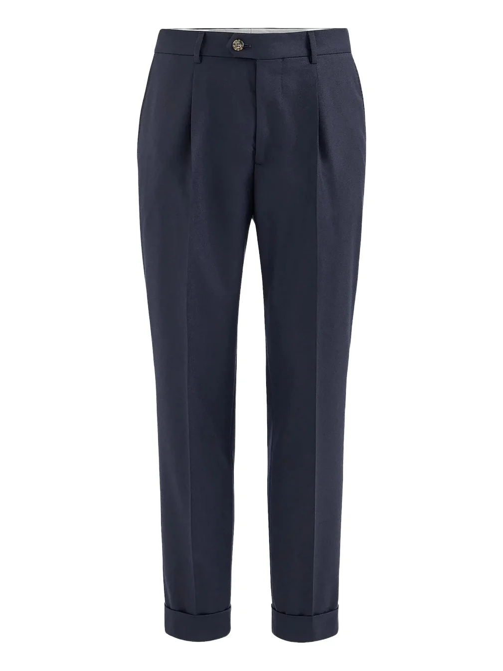 Men's Virgin Wool Flannel Trousers with Pleats - Navy Blue