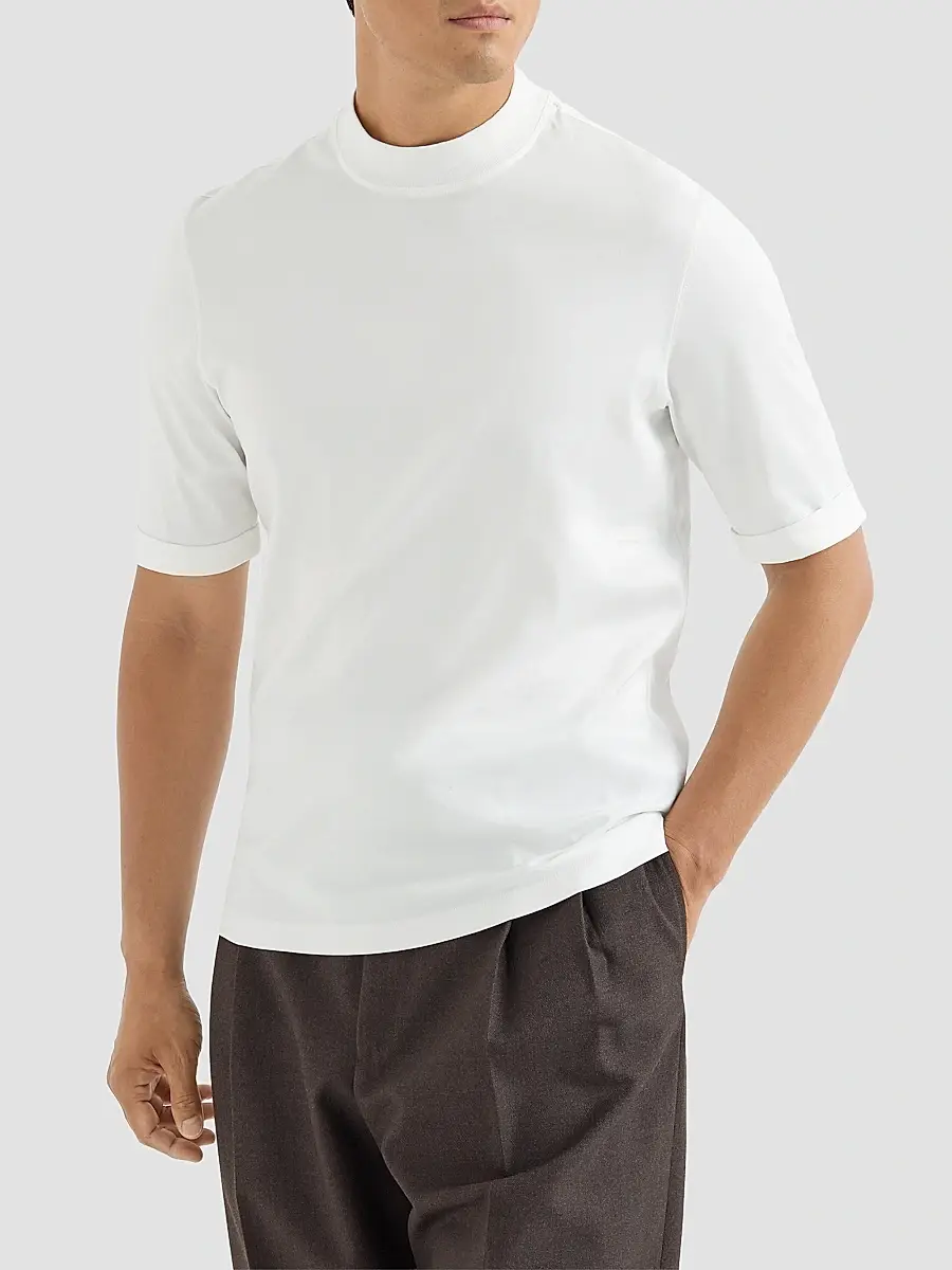 Brunello Cucinelli Men's Cotton Jersey Mock Neck T-Shirt | Thumbnail 3 Brunello Cucinelli Men's Cotton Jersey Mock Neck T-Shirt | Thumbnail 3
