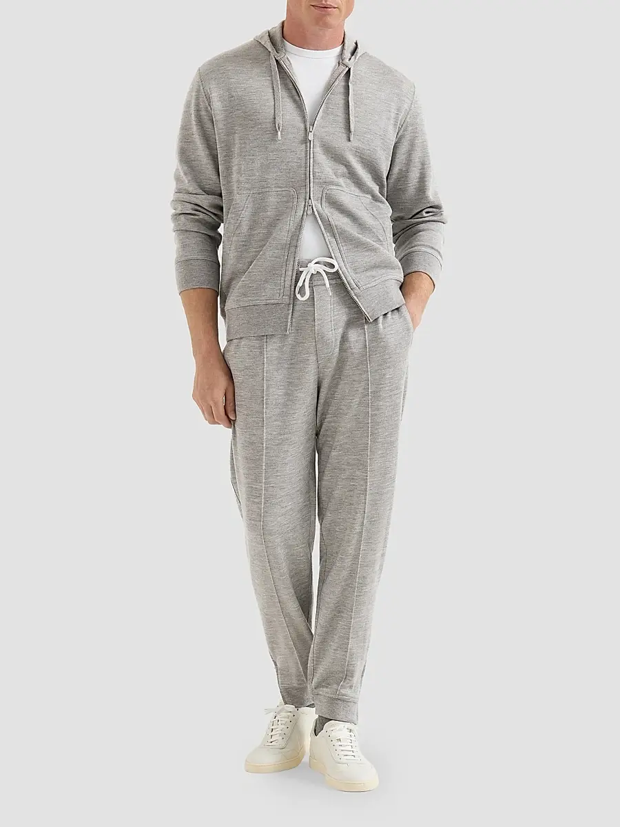 Brunello Cucinelli Men's Cashmere and Silk French Terry Hooded Sweatshirt | Thumbnail 2
