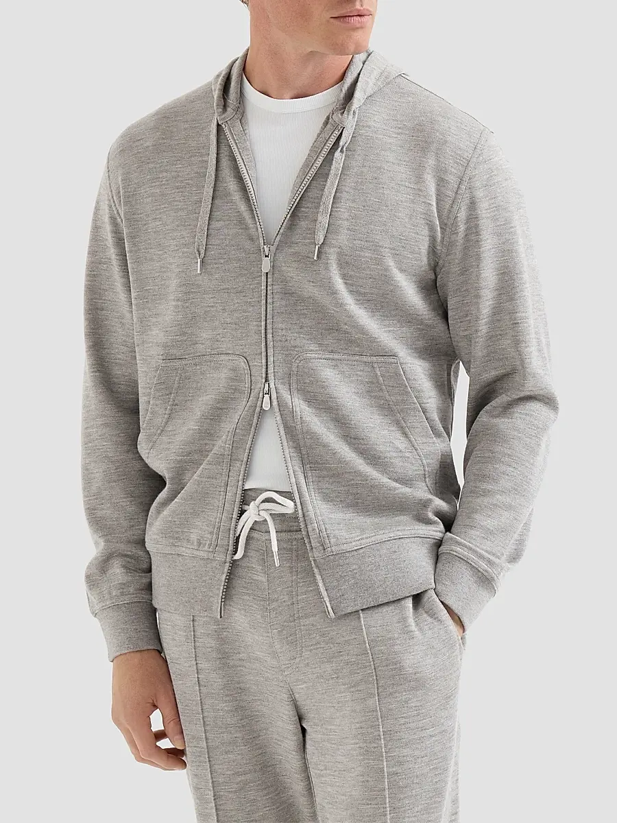 Brunello Cucinelli Men's Cashmere and Silk French Terry Hooded Sweatshirt | Thumbnail 3