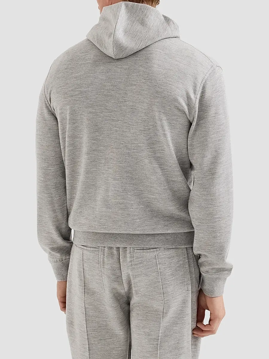 Brunello Cucinelli Men's Cashmere and Silk French Terry Hooded Sweatshirt | Thumbnail 4