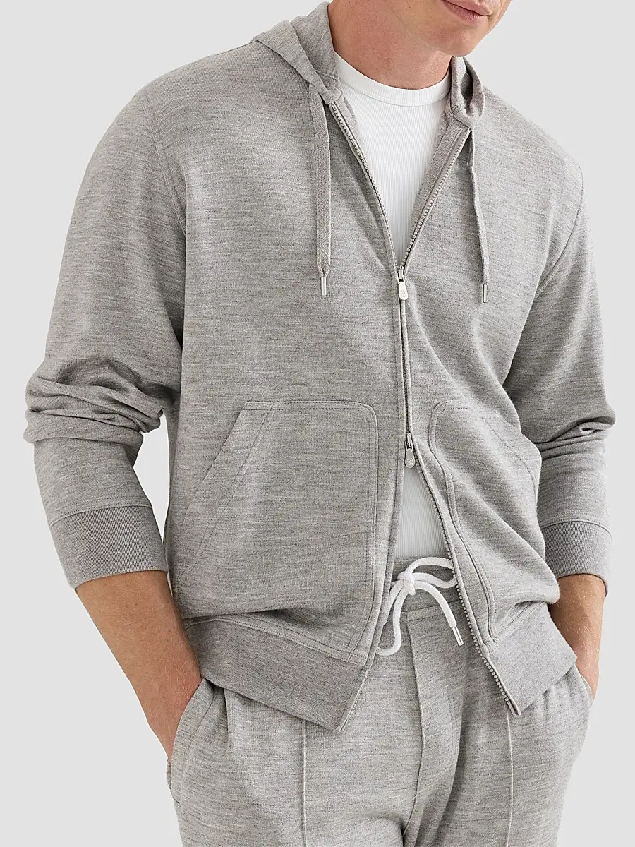 Brunello Cucinelli Men's Cashmere and Silk French Terry Hooded Sweatshirt | Thumbnail 5