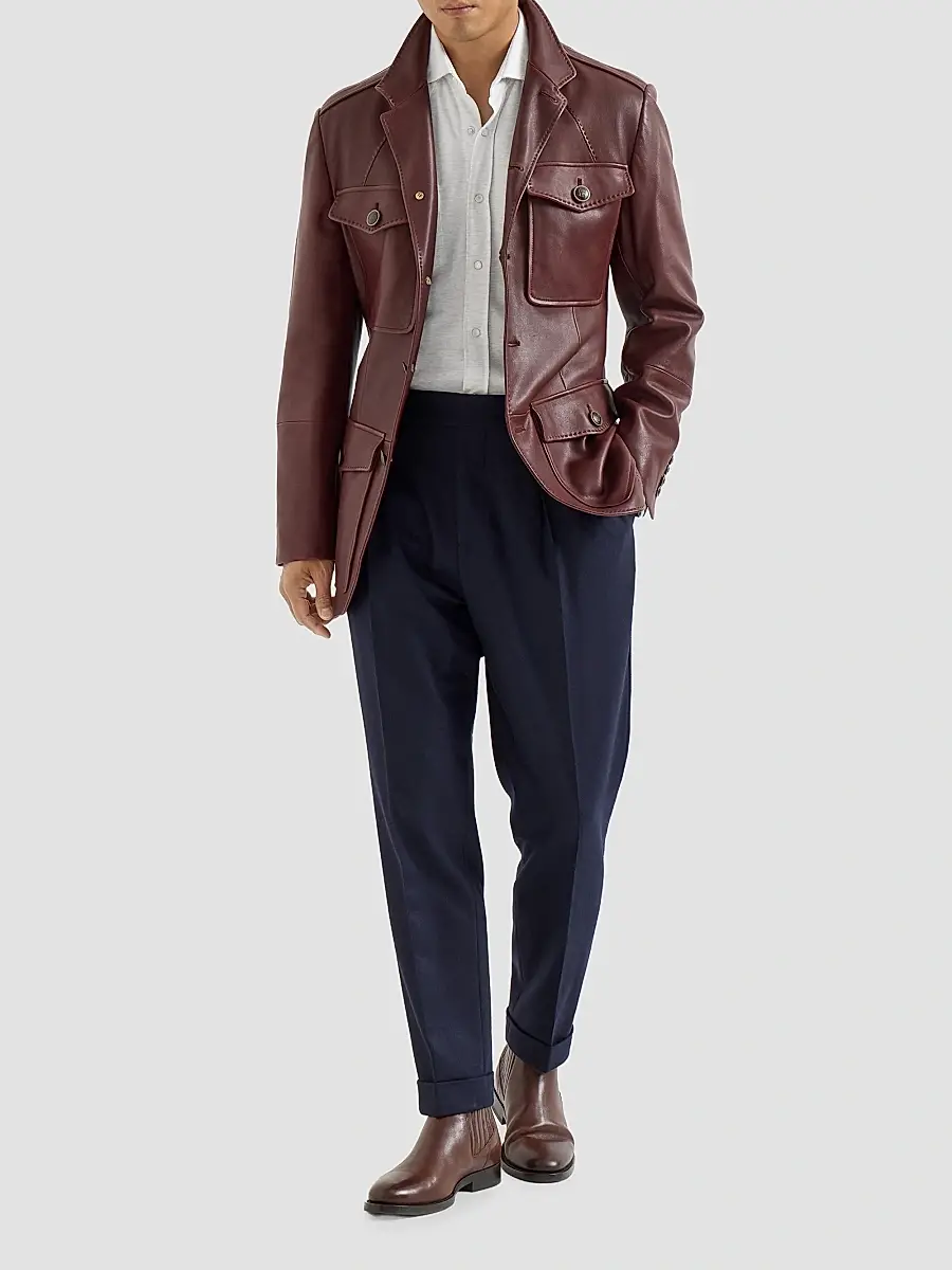 Brunello Cucinelli Men's Cotton Piqué Western Shirt | Thumbnail 6