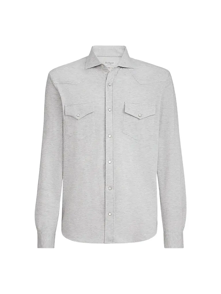 Brunello Cucinelli Men's Cotton Piqué Western Shirt - Pearl - Size XXXXL | Image 1 Brunello Cucinelli Men's Cotton Piqué Western Shirt - Pearl - Size XXXXL | Image 1