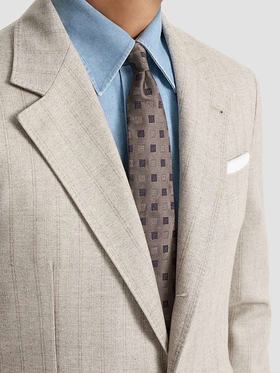 Brunello Cucinelli Men's Silk Tie with Square Pattern - Brown | Thumbnail 2 Brunello Cucinelli Men's Silk Tie with Square Pattern - Brown | Thumbnail 2