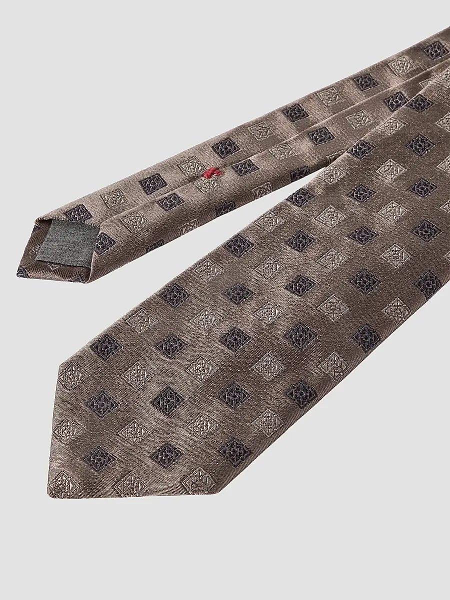 Brunello Cucinelli Men's Silk Tie with Square Pattern - Brown | Thumbnail 3 Brunello Cucinelli Men's Silk Tie with Square Pattern - Brown | Thumbnail 3