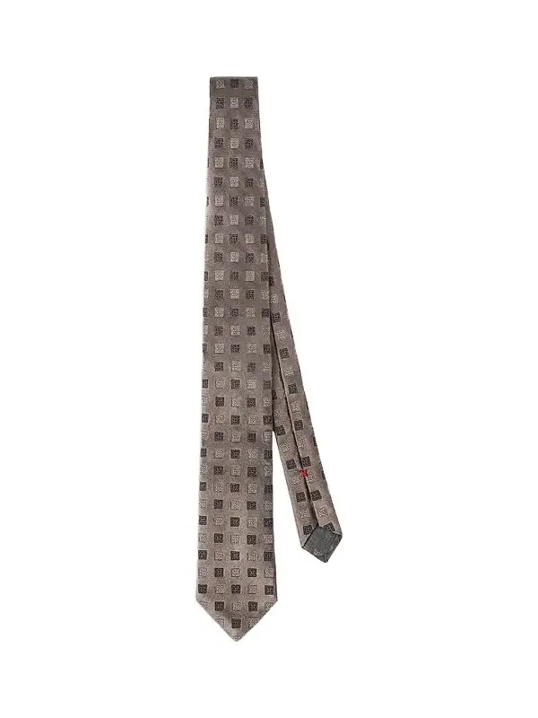 Men's Silk Tie with Square Pattern - Brown Men's Silk Tie with Square Pattern - Brown