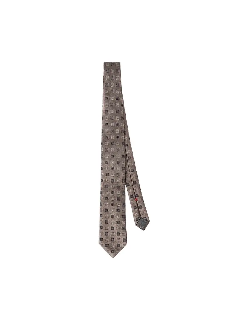 Brunello Cucinelli Men's Silk Tie with Square Pattern - Brown