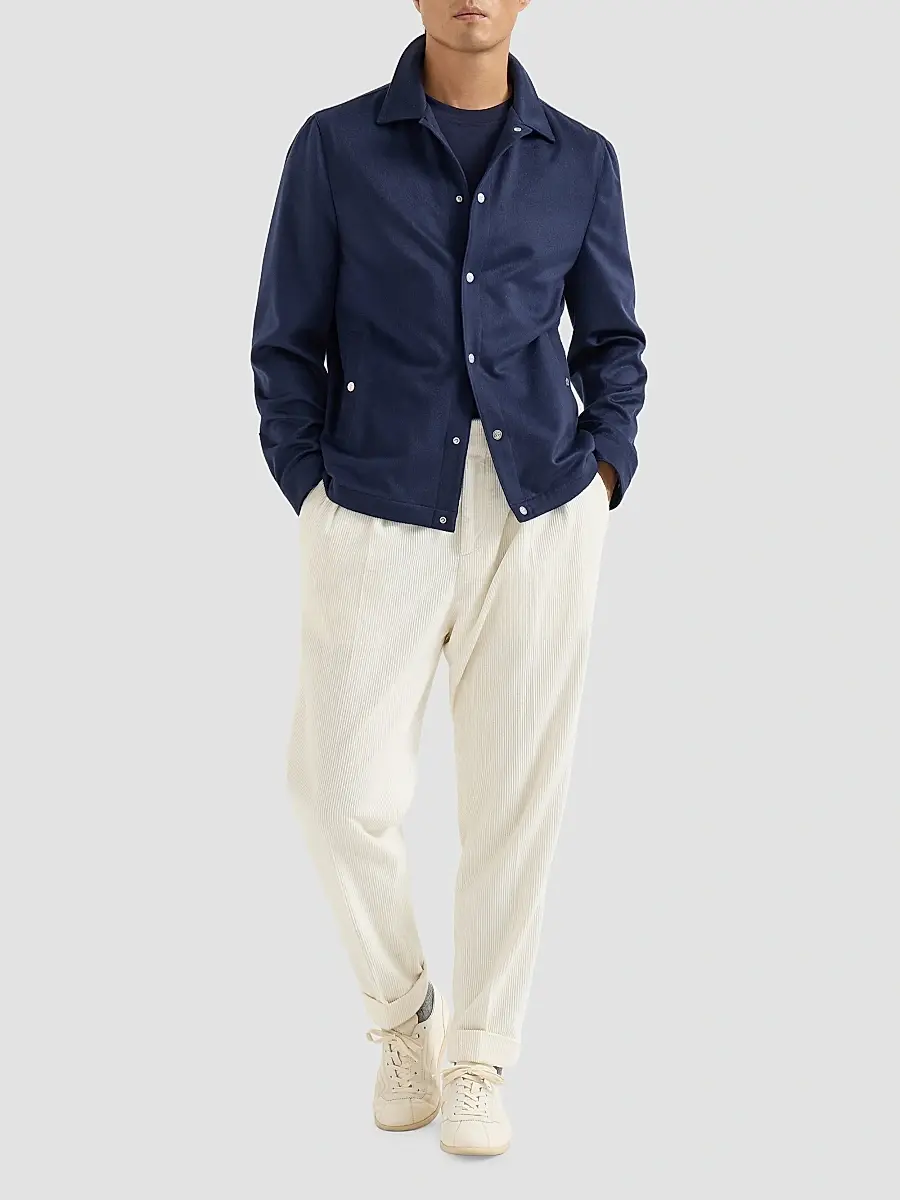 Brunello Cucinelli Men's Lightweight Cashmere Flannel Outerwear Jacket | Thumbnail 2