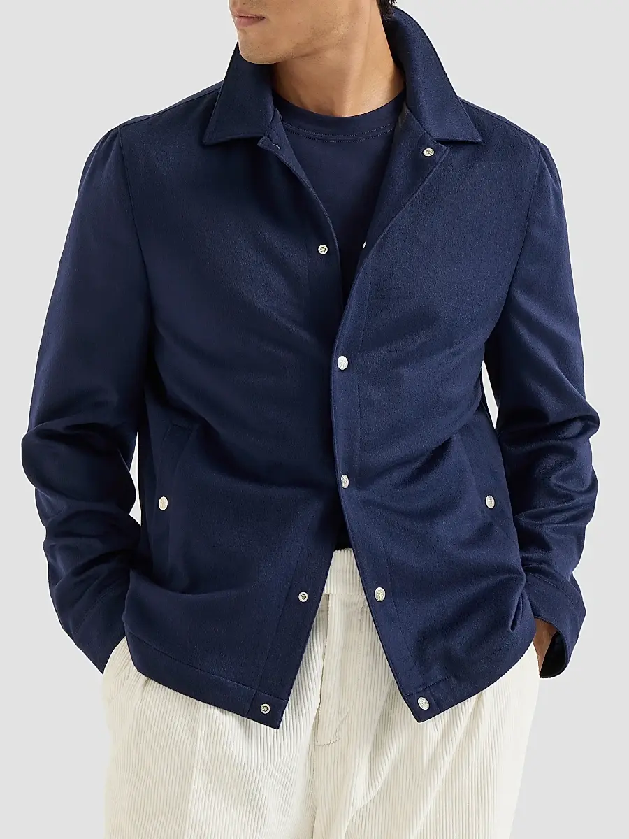 Brunello Cucinelli Men's Lightweight Cashmere Flannel Outerwear Jacket | Thumbnail 3