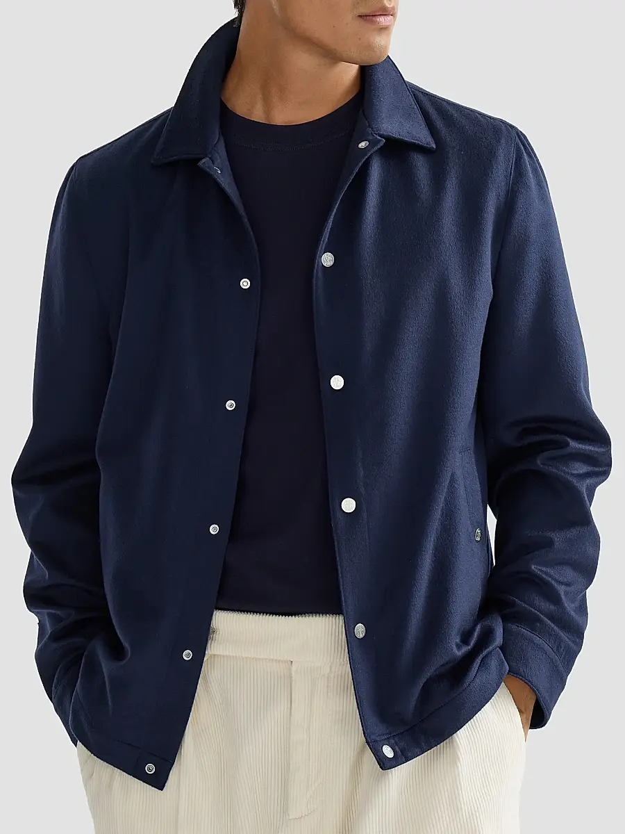 Brunello Cucinelli Men's Lightweight Cashmere Flannel Outerwear Jacket | Thumbnail 5