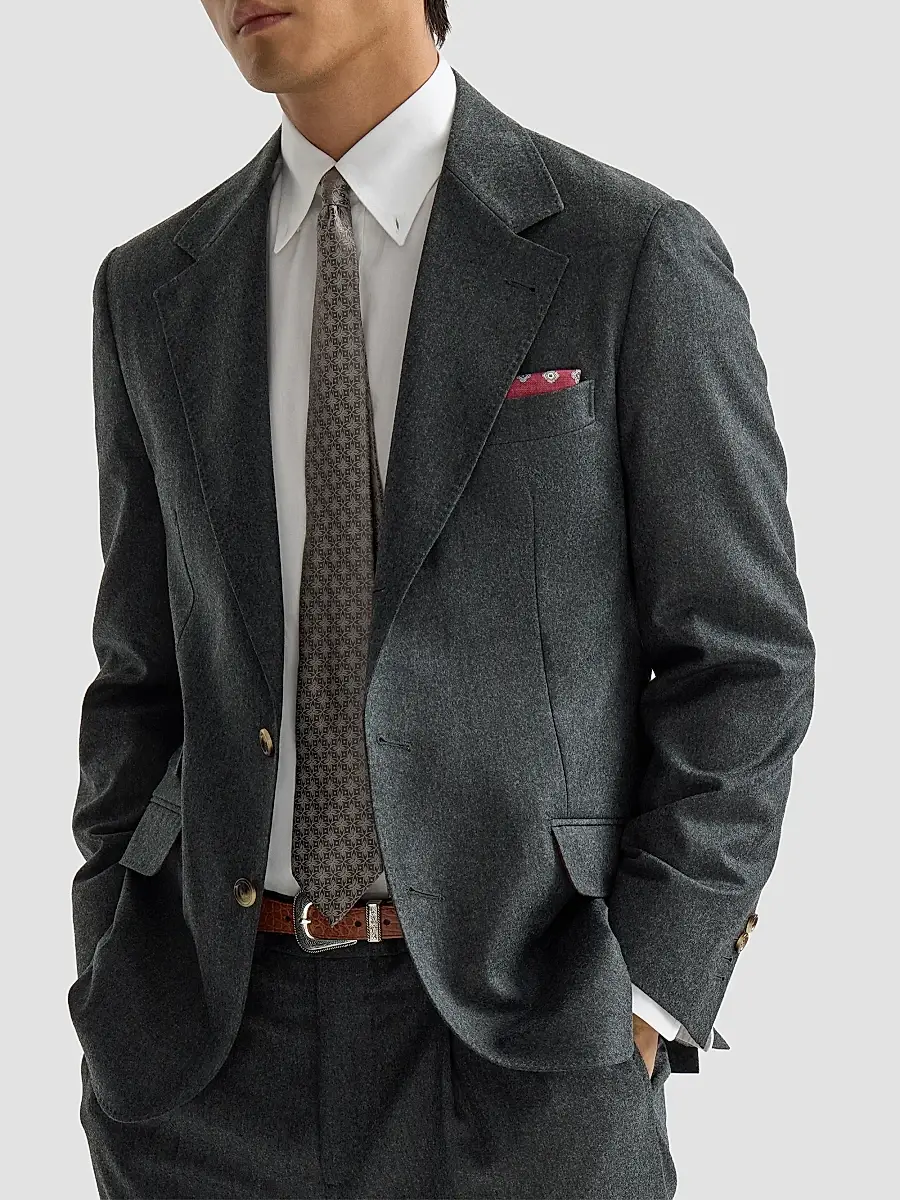 Brunello Cucinelli Men's Virgin Wool Flannel Deconstructed Cavallo Blazer | Thumbnail 4 Brunello Cucinelli Men's Virgin Wool Flannel Deconstructed Cavallo Blazer | Thumbnail 4