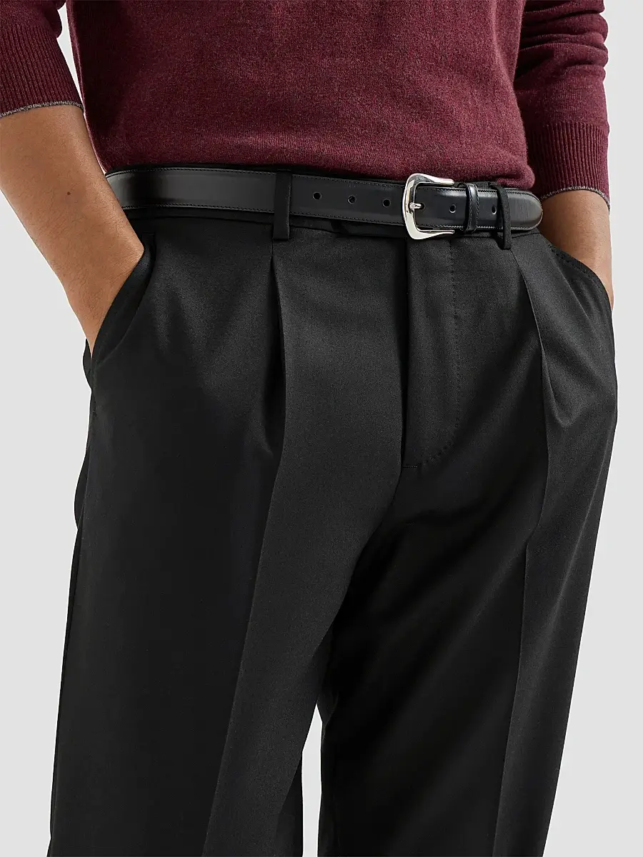 Brunello Cucinelli Men's Virgin Wool Flannel Trousers with Pleats - Black | Thumbnail 6 Brunello Cucinelli Men's Virgin Wool Flannel Trousers with Pleats - Black | Thumbnail 6