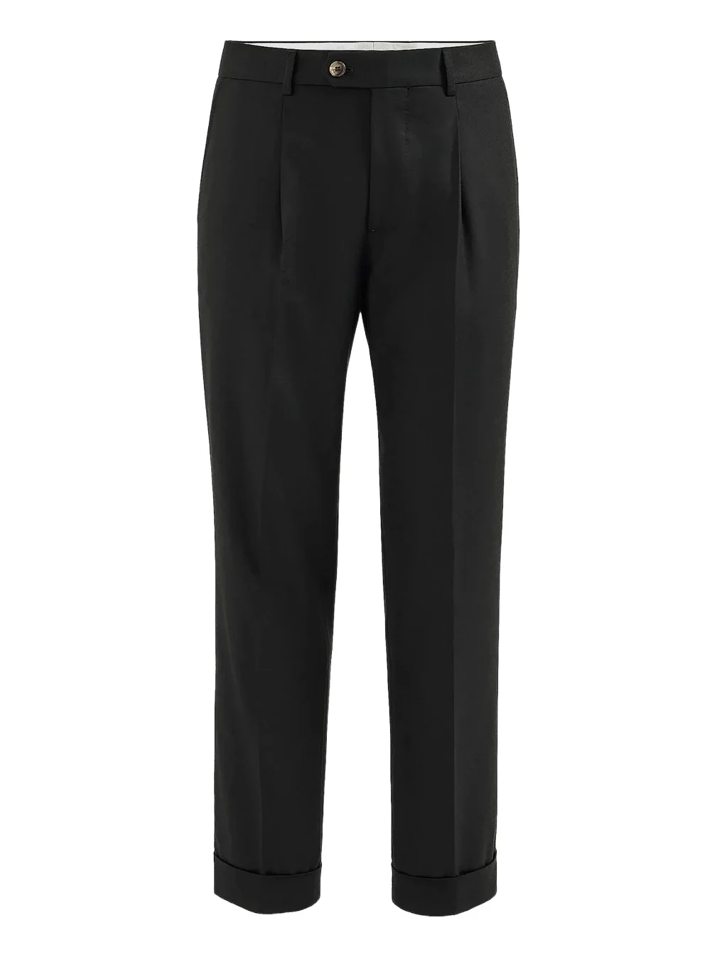 Men's Virgin Wool Flannel Trousers with Pleats - Black Men's Virgin Wool Flannel Trousers with Pleats - Black