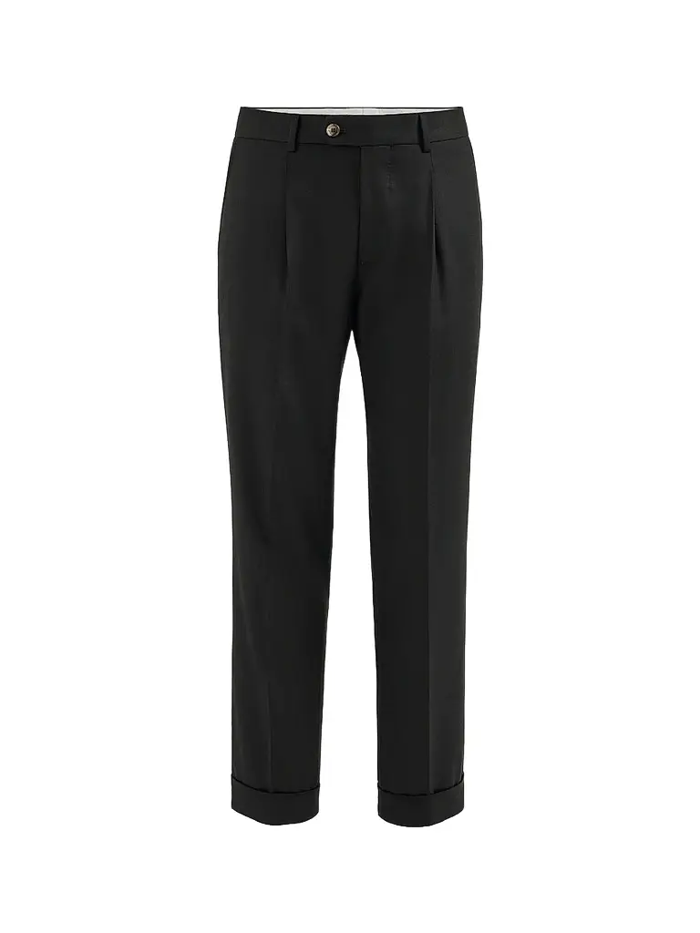 Men's Virgin Wool Flannel Trousers with Pleats - Black Men's Virgin Wool Flannel Trousers with Pleats - Black