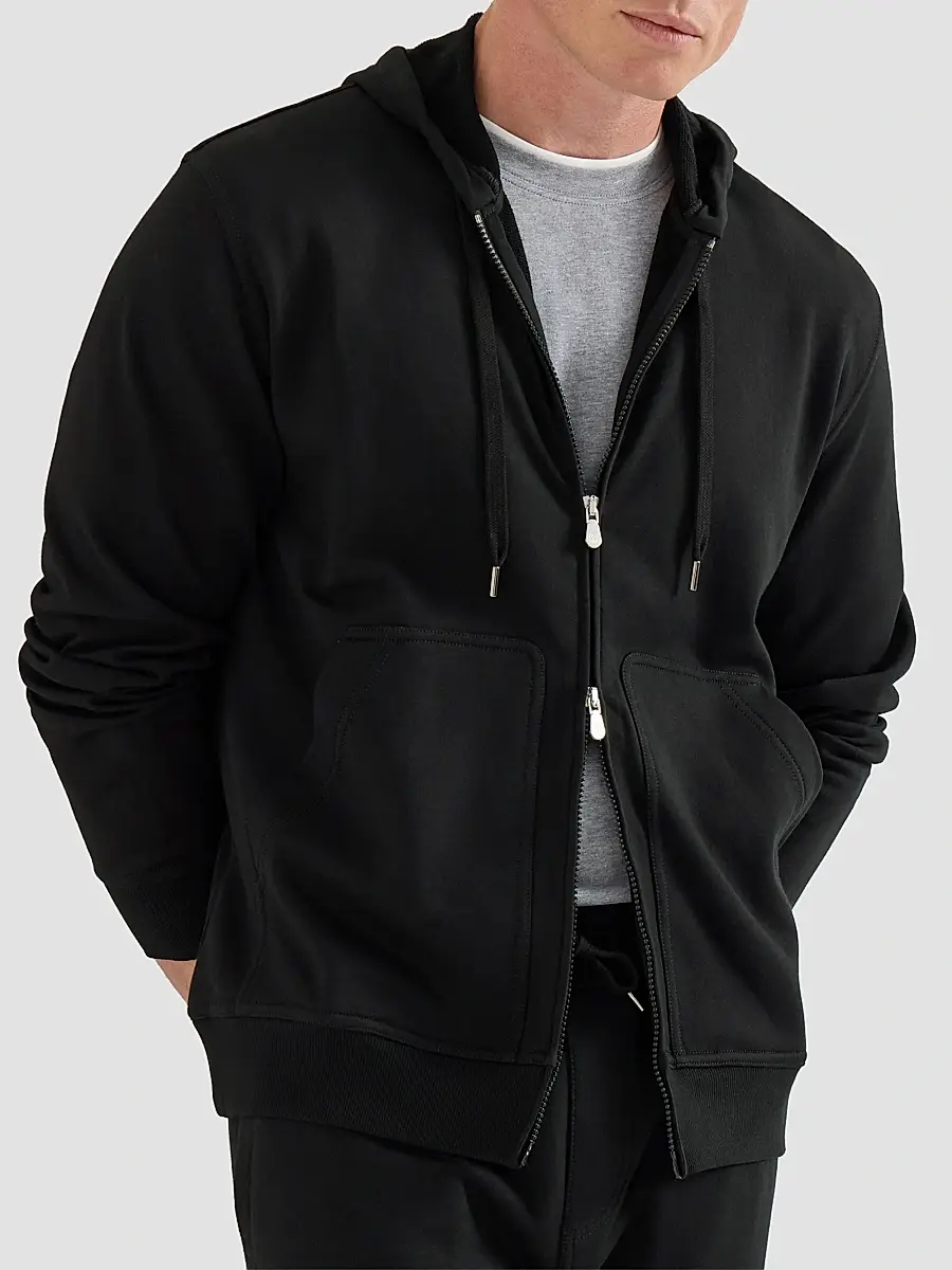 Brunello Cucinelli Men's Techno Cotton French Terry Hooded Sweatshirt with Zipper - Black | Thumbnail 5