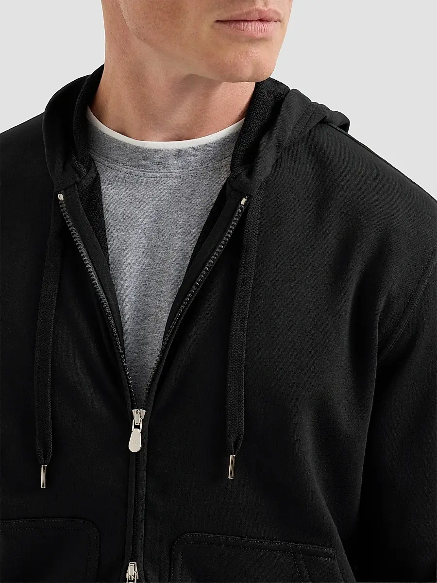 Brunello Cucinelli Men's Techno Cotton French Terry Hooded Sweatshirt with Zipper - Black | Thumbnail 6