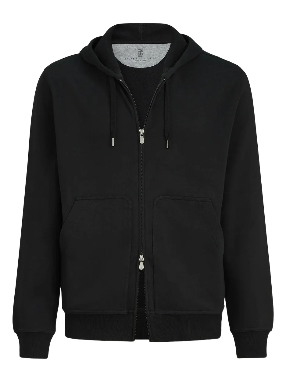 Men's Techno Cotton French Terry Hooded Sweatshirt with Zipper - Black Men's Techno Cotton French Terry Hooded Sweatshirt with Zipper - Black