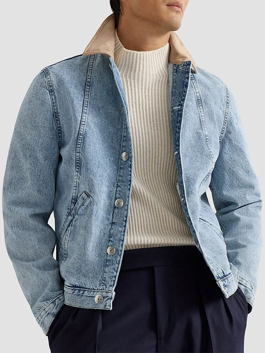 Brunello Cucinelli Men's Denim Outerwear Jacket with Suede Collar - Light Denim | Thumbnail 5 Brunello Cucinelli Men's Denim Outerwear Jacket with Suede Collar - Light Denim | Thumbnail 5