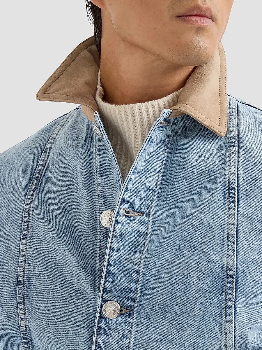 Brunello Cucinelli Men's Denim Outerwear Jacket with Suede Collar - Light Denim | Thumbnail 6 Brunello Cucinelli Men's Denim Outerwear Jacket with Suede Collar - Light Denim | Thumbnail 6